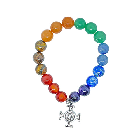 Pulsera 7 Chakras con Medalla de San Benitoo